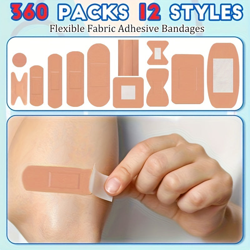 180/360pcs Flexible Fabric Adhesive Bandages Assorted Sizes – Breathable Fingertip & Knuckle Bandages, Elastic Cloth Spot Bandage Variety Pack for First Aid Home & Outdoor Care