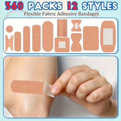 180/360pcs Flexible Fabric Adhesive Bandages Assorted Sizes – Breathable Fingertip & Knuckle Bandages, Elastic Cloth Spot Bandage Variety Pack for First Aid Home & Outdoor Care