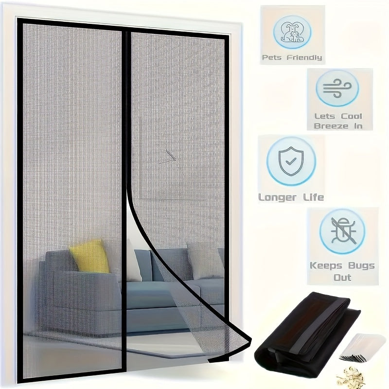 Magnetic Screen Door Hands-Free Auto-Close – Heavy Duty Mesh Curtain with Frame Shackle, Bug & Insect Proof, Pet & Kid Friendly for Front Door, Kitchen, Balcony & Bedroom