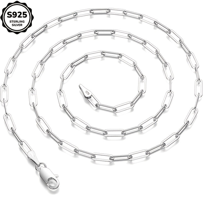 925 Sterling Silver Paperclip Chain Necklace for Women & Men – 3mm Thick Bohemian Style with Synthetic Stone, 20/22/24 Inch, Gift Box Included, Durable Everyday Jewelry for Daily Wear & Gifting