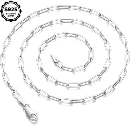 925 Sterling Silver Paperclip Chain Necklace for Women & Men – 3mm Thick Bohemian Style with Synthetic Stone, 20/22/24 Inch, Gift Box Included, Durable Everyday Jewelry for Daily Wear & Gifting