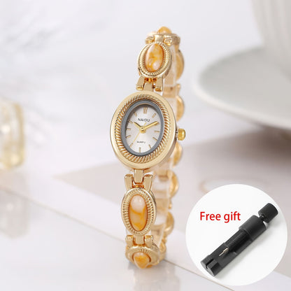 Retro Light Luxury Bracelet Watch for Women – French Temperament Vintage Quartz Bangle Wristwatch with Watch Band Adjust Tool, Elegant Ladies Watch Gift in Turquoise Yellow Pink White Green