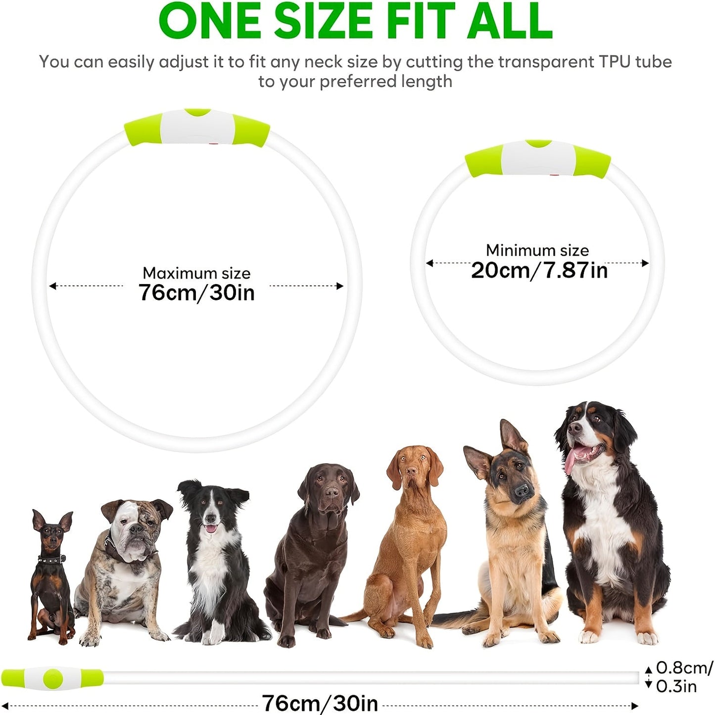 USB Rechargeable LED Dog Collar – Light Up 360° Glow Safety Collar with 3 Modes, Adjustable TPU Cuttable Collar for Small Medium Large Dogs, Night Walking Running & Hunting
