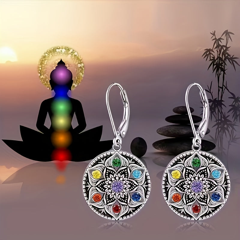 925 Sterling Silver Lotus Chakra Earrings for Women – 7 Chakra Yoga Flower of Life Pendant, Hypoallergenic Spiritual Jewelry, Perfect Gift for Birthday, Valentine's Day, Christmas & Mother's Day