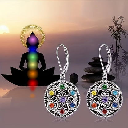 925 Sterling Silver Lotus Chakra Earrings for Women – 7 Chakra Yoga Flower of Life Pendant, Hypoallergenic Spiritual Jewelry, Perfect Gift for Birthday, Valentine's Day, Christmas & Mother's Day
