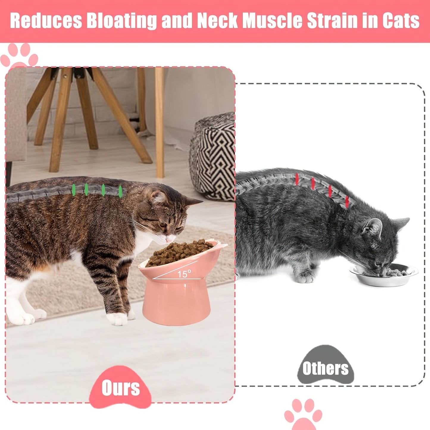 Raised Cat Bowls Set of 3 Cat-Ear Shaped Elevated Feeder Anti-Slip Base Neck Comfort Design Tri-Color Pet Feeding Dish Pink Green Blue Multi-Cat Household