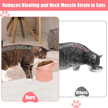 Raised Cat Bowls Set of 3 Cat-Ear Shaped Elevated Feeder Anti-Slip Base Neck Comfort Design Tri-Color Pet Feeding Dish Pink Green Blue Multi-Cat Household