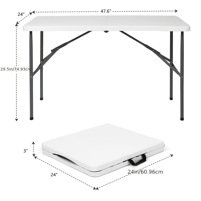 Portable Plastic Folding Table 2.5ft / 4ft / 6ft, Lightweight Indoor Outdoor Fold-in-Half Table with Carrying Handle & Locking Legs for Picnic Camping Party Backyard Office, White
