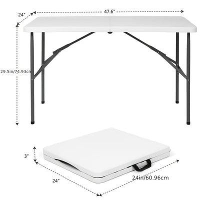 Portable Plastic Folding Table 2.5ft / 4ft / 6ft, Lightweight Indoor Outdoor Fold-in-Half Table with Carrying Handle & Locking Legs for Picnic Camping Party Backyard Office, White