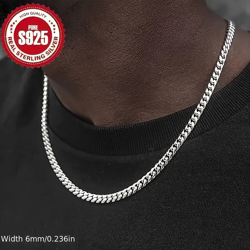925 Sterling Silver Cuban Link Chain Necklace for Men & Women – 4mm & 6mm Width, 18-24 Inch Hip Hop Silver Chain, Classic Bold Jewelry Gift for Him & Her