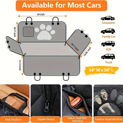 Dog Seat Cover Hammock – Heavy Duty Waterproof Scratch-Resistant Pet Rear Seat Cover for Cars, Trucks & SUVs, Anti-Slip Durable Soft Car Mat with Open Net, Dog Car Seat Cushion & Trunk Protector
