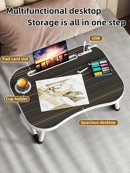 Foldable Laptop Desk Portable Bed Desk with Cup Holder and Tablet Slot Fiberboard Lap Desk for Work Study Drawing and Dining in Bed Sofa Floor Available in Black and Walnut