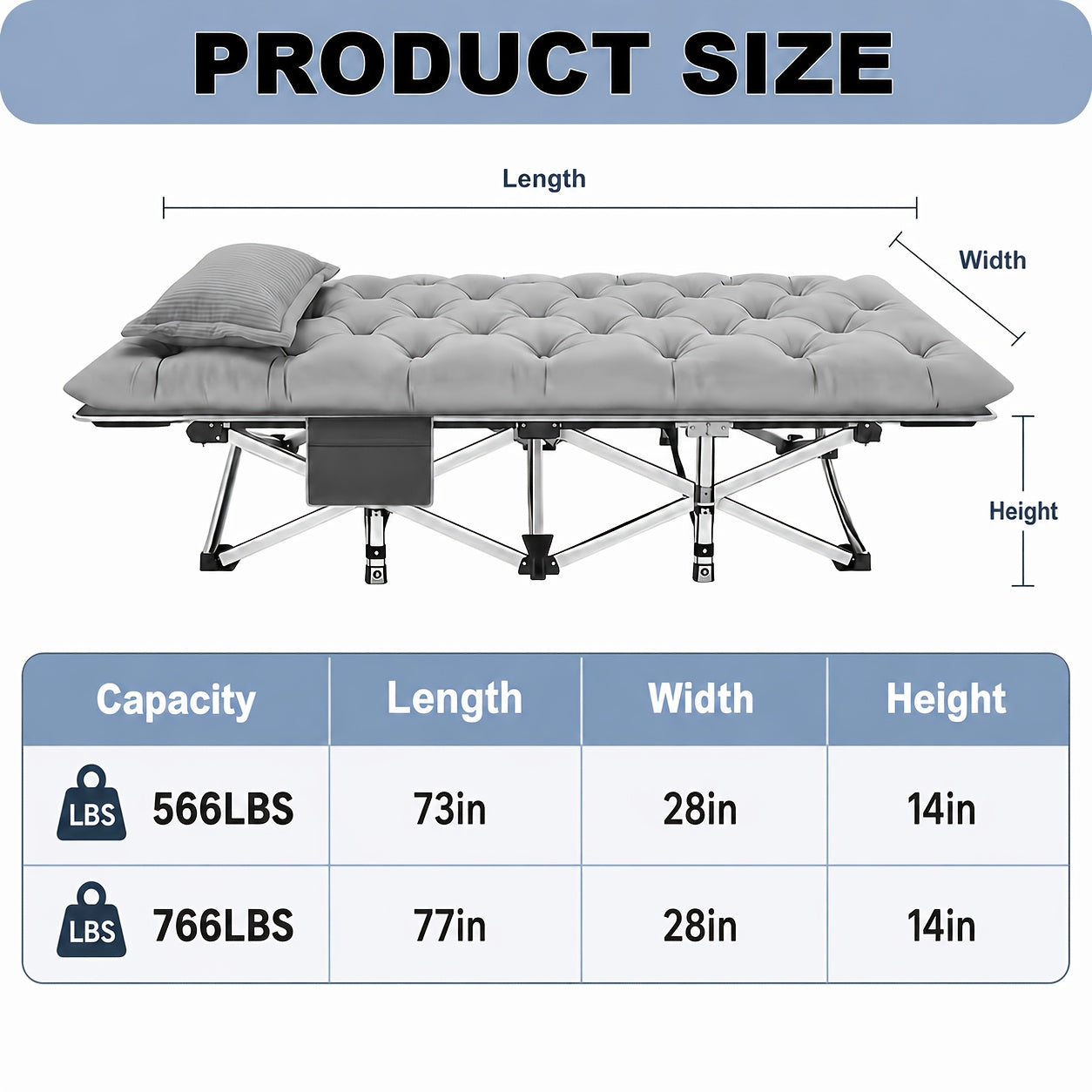 Heavy Duty Folding Guest Bed & Camping Cot – 566/766 lbs Capacity, 67"/79" Options, Optional Mattress, Portable Adult Outdoor Travel Bed for Camping Patio & Guests