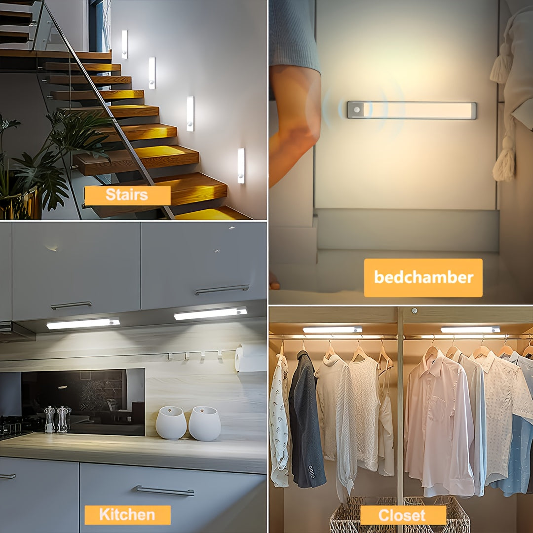 6pcs Smart LED Motion Sensor Cabinet Light – USB-C Rechargeable, 3 Adjustable Modes, Magnetic Mount, Wireless Night Light for Kitchen, Closet, Bedroom, Stairs, Hallway & Bathroom
