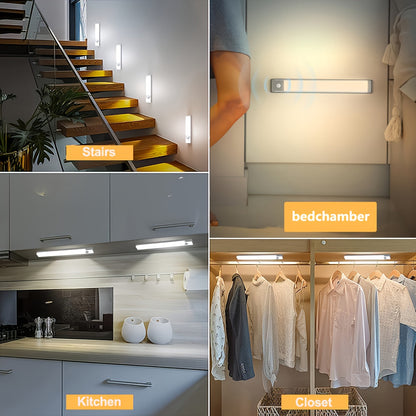 6pcs Smart LED Motion Sensor Cabinet Light – USB-C Rechargeable, 3 Adjustable Modes, Magnetic Mount, Wireless Night Light for Kitchen, Closet, Bedroom, Stairs, Hallway & Bathroom