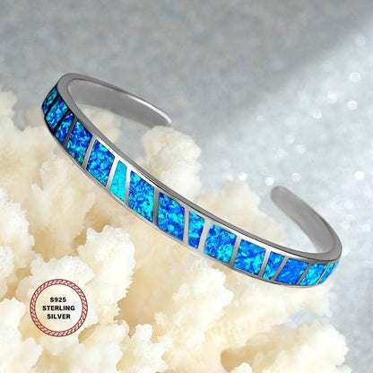 925 Silver Vintage Blue Opal Bracelet with Adjustable Chain – Elegant Women’s Jewelry for Daily Wear & Special Occasions, Classic Durable Accessory, Available in Blue, Pink & White