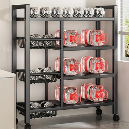 Rolling Metal Storage Cart with Wire Baskets & Wheels – Adjustable 3 or 4 Tier Movable Shelf Rack for Kitchen, Office, Garage & Pantry Organization, Sturdy Metal Organizer Cart with Locking Casters