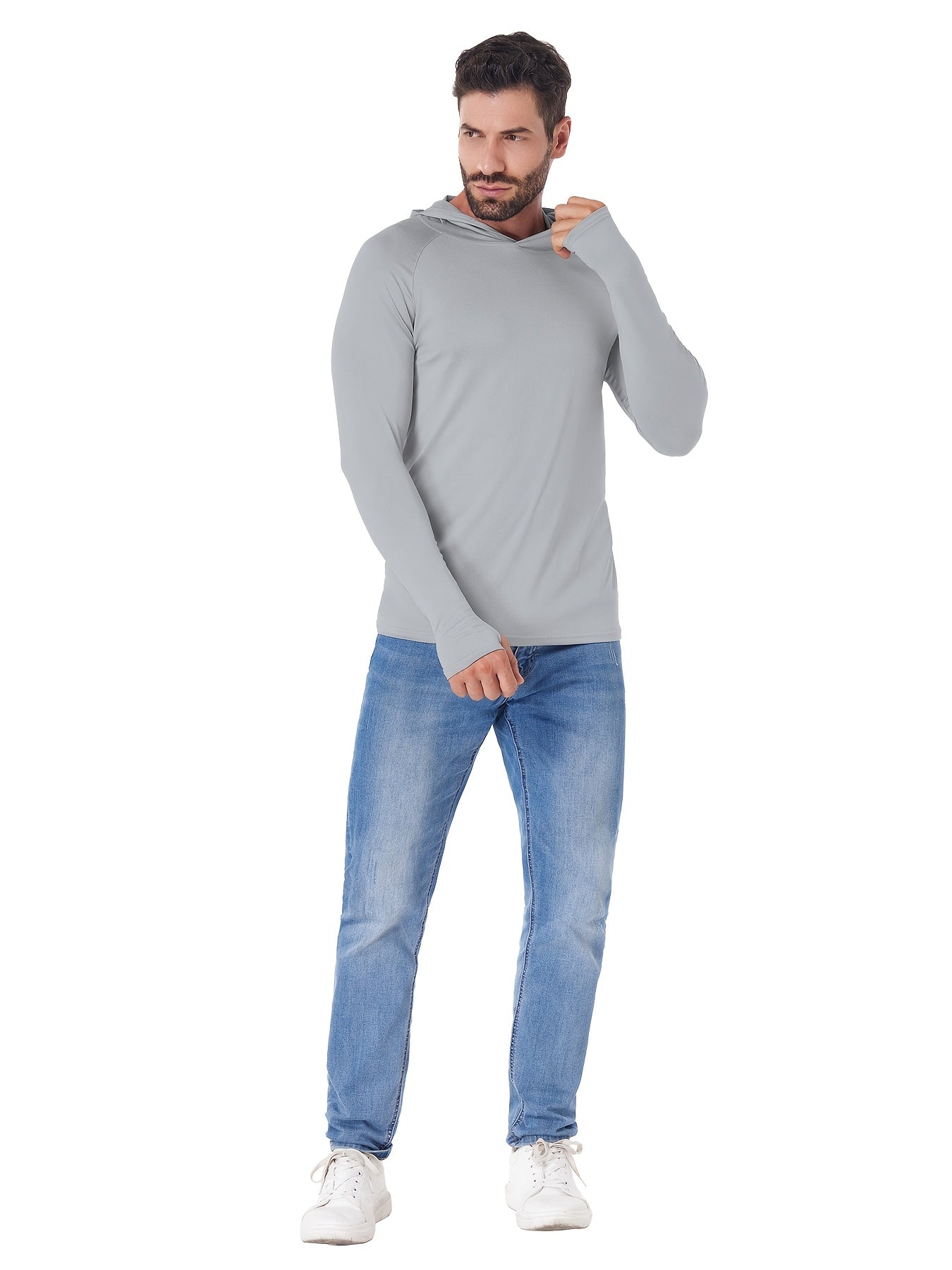 5 Pack Men's Long Sleeve Fishing Shirts with Hood – Lightweight Athletic Rash Guards, UPF Sun Protection Hoodies for Fishing, Hiking & Outdoor Sports, Sizes S-XXL, 3 Color Sets