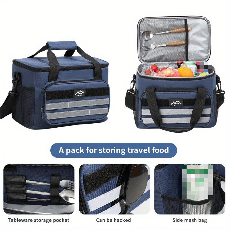 Large Capacity Insulated Cooler Bag Leakproof Portable Food Storage for Picnic Camping Beach Lunch, Durable Handle Soft Sided Cooler Tote with Thick Insulation - Black Navy Grey Khaki