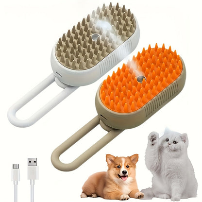 3-in-1 Self-Cleaning Pet Grooming Brush with Steam Spray & Shedding Control for Cats & Dogs USB Rechargeable Silicone Rubber Bristles – 2026 New Model