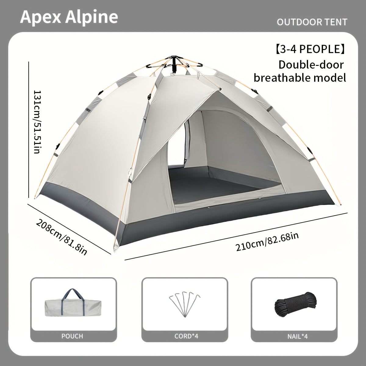 Pop Up Camping Tent Automatic Instant Setup, Waterproof Windproof UV Protection, 4-6 Person Family Tent with Double Door & Windows, Portable Foldable Design for Camping, Hiking, Beach & Outdoor Vacations