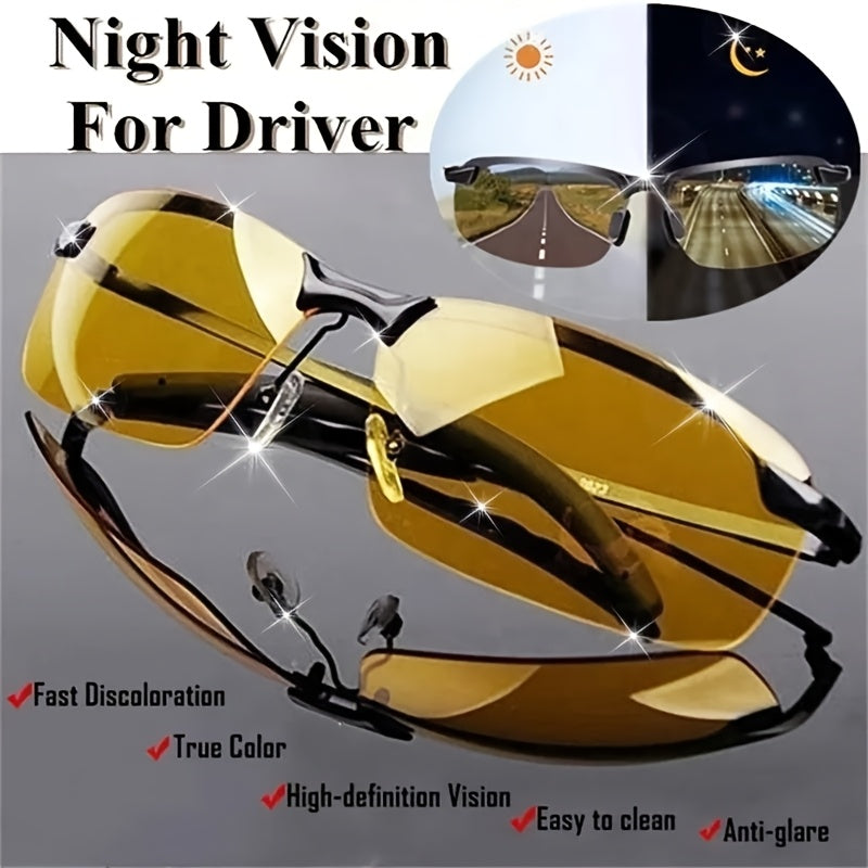 2-Pack Aurora Night Vision Driving Glasses – Anti-Glare Half-Frame, Lightweight TAC Lenses, Unisex for Men & Women, Safe Night Driving & Daily Wear Eyewear, Sleek Yellow Lens Glasses
