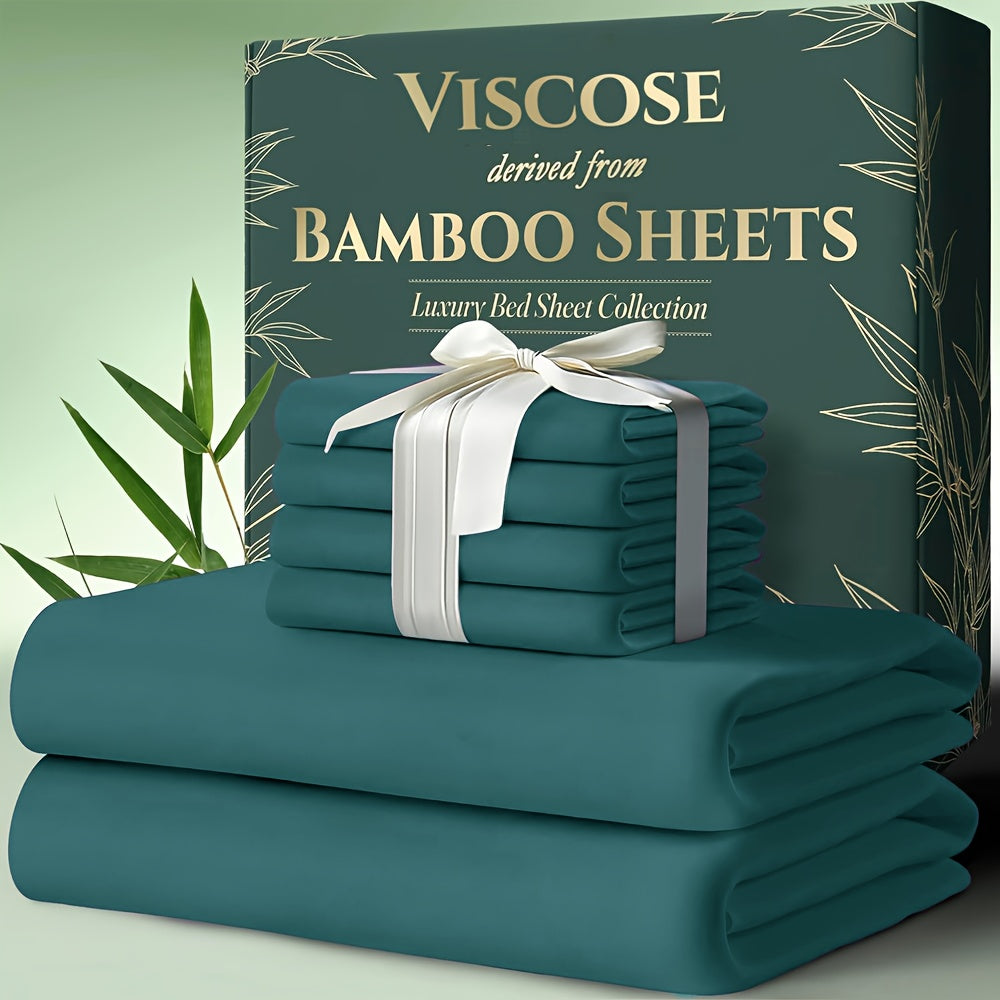 Cooling Bamboo Bed Sheets Set 6-Piece Ultra Soft 17 Inch Deep Pocket Double Stitching Cooling Fiber for Hot Sleepers – Twin Full Queen King in 16 Colors