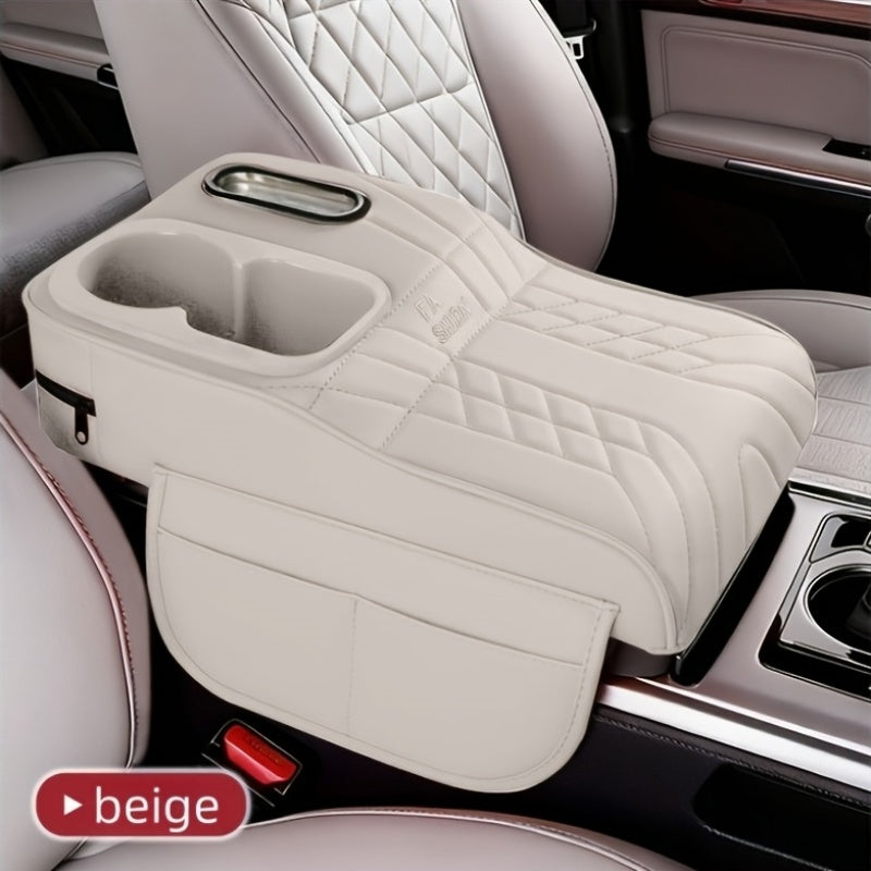 Car Center Console Armrest Pad Height Extender with Tissue Box and Cup Holder Storage Organizer Black Beige Orange Red Brown for Most Cars SUVs