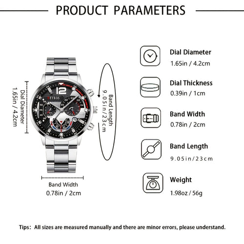 Men's 3pcs Watch Necklace Bracelet Set Luxury Analog Quartz Wristwatch Matching Jewelry Combo for Daily Wear Gift for Him Silver Gold Black