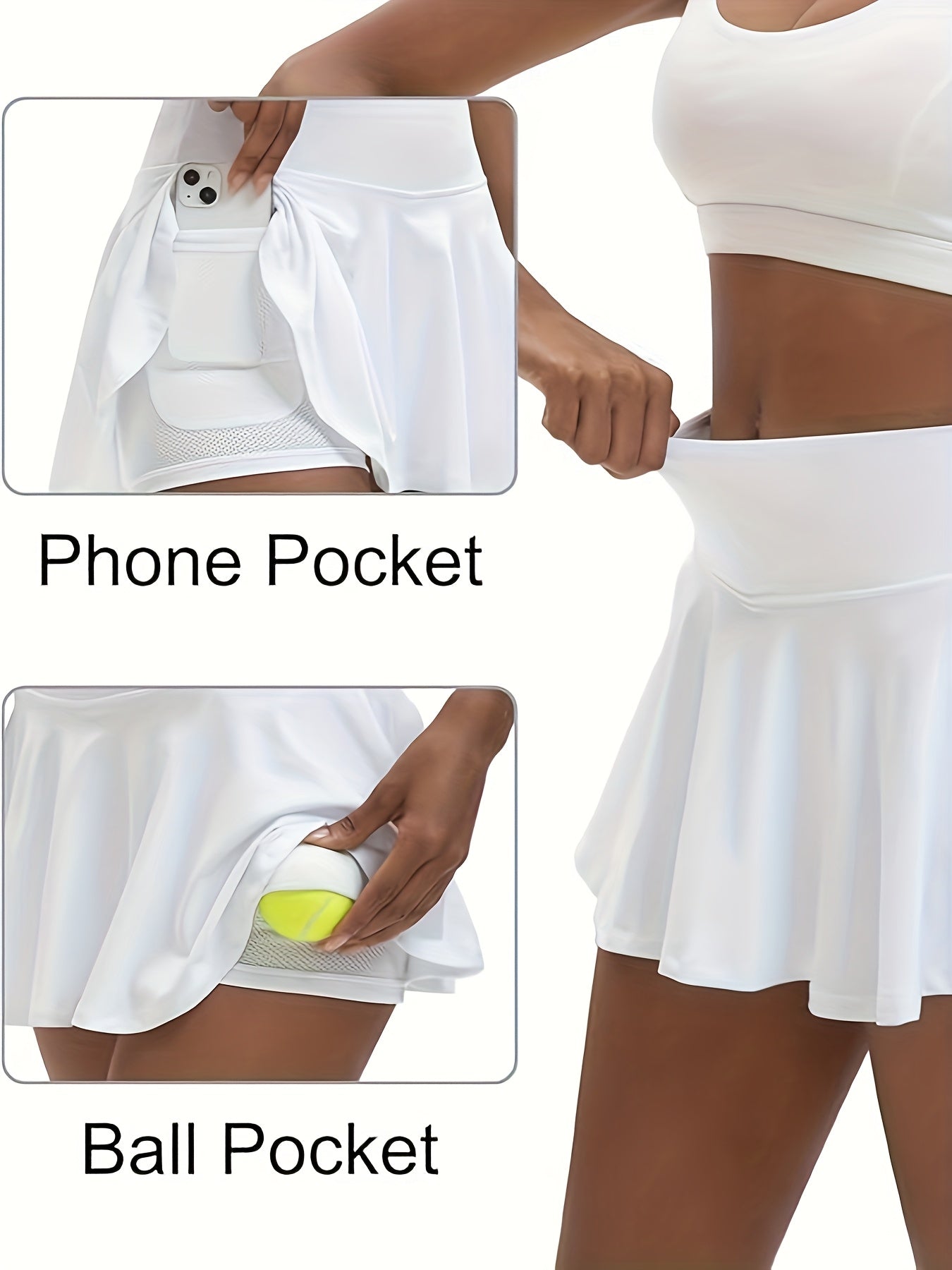 Women's Athletic Pleated Tennis Skort 3-Pack High Waist with Pockets Stretchy Polyester Yoga Skirt Machine Washable Side Tie Detail Comfort Fit for Tennis Yoga Gym Dance Sizes S-XXL