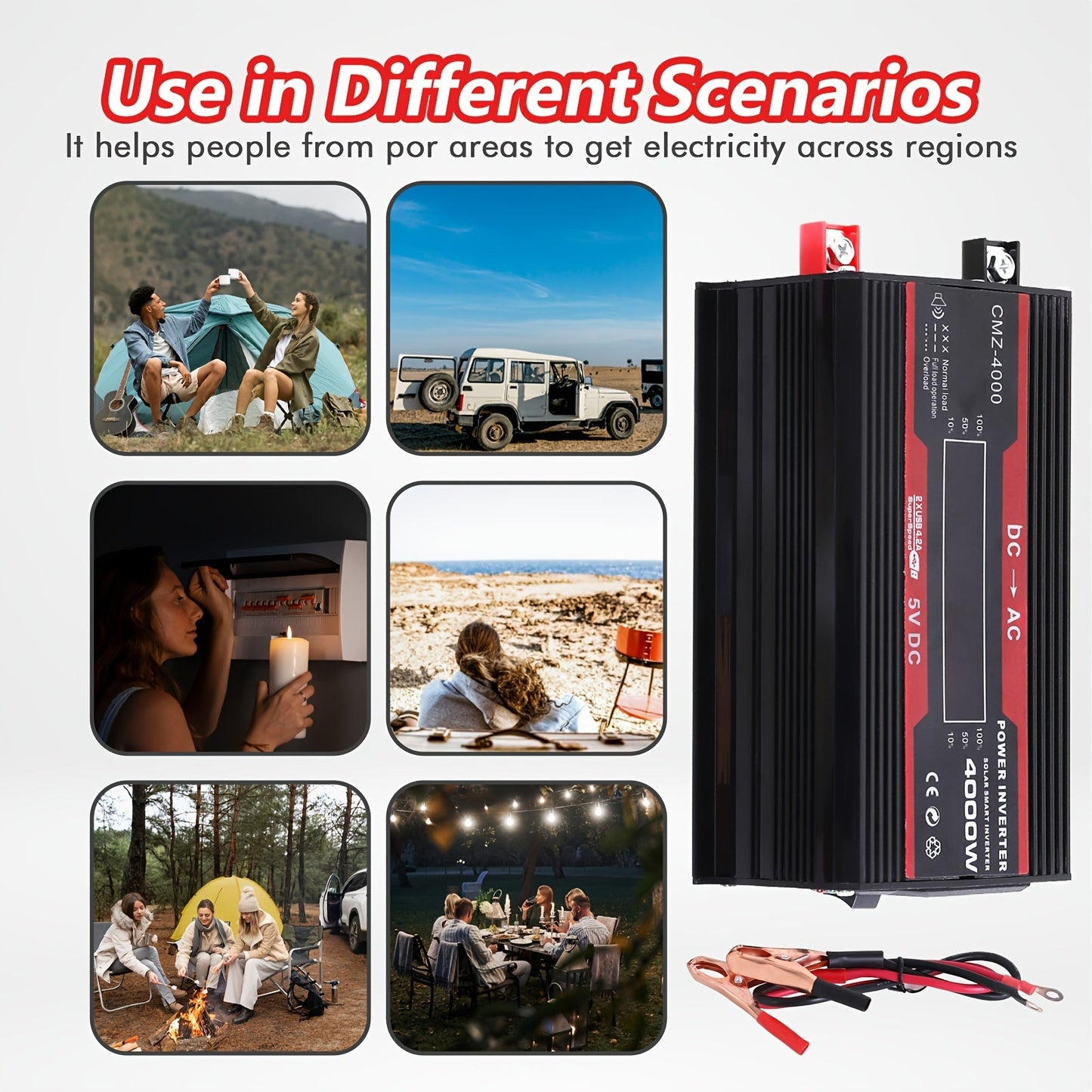 4000W Car Power Inverter DC 12V to AC 110V with LCD Display, Cooling Fan and Overload Protection - Portable 800W Rated Converter for Road Trips, Camping, Outdoors and Emergency Kits