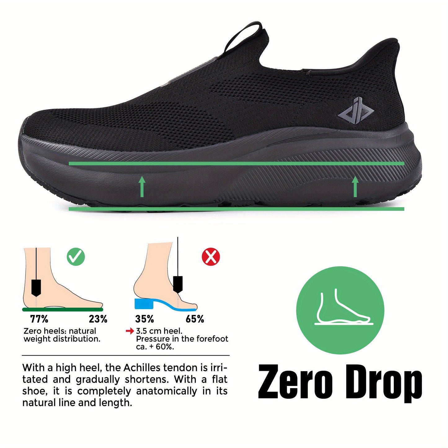 Men's Hands-Free Slip-In Sneakers – Wide Toe Box, Zero Drop Sole, Cushioned Mesh Walking Shoes for Casual & Everyday Wear – Rubber Sole, Pull-On Design (US 8–13.5)
