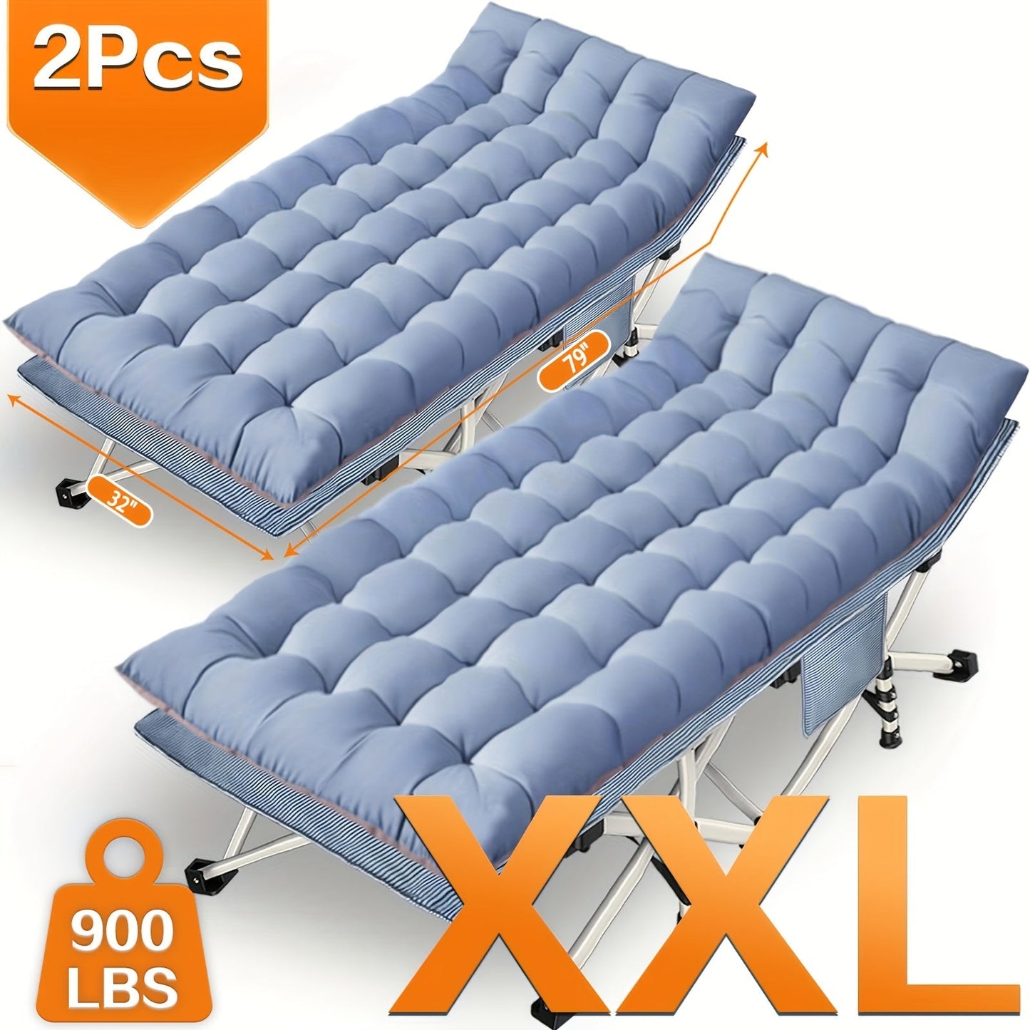 Folding Camping Cot with Mattress 75"-79" – Heavy Duty Portable Sleeping Cot for Adults Kids & Teens, Max Load 700-900lbs, for Camping Home Office Beach Garden & Fishing