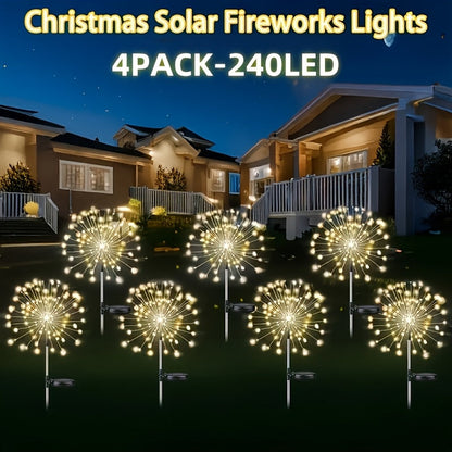 Solar Fireworks Lights Outdoor 240-640 LED Starburst Garden Stake Lights 8 Modes Waterproof Dusk to Dawn Auto On/Off – 4 Pack & 8 Pack for Christmas Yard Patio Wedding Lawn Decor Warm White Cool White Multicolor