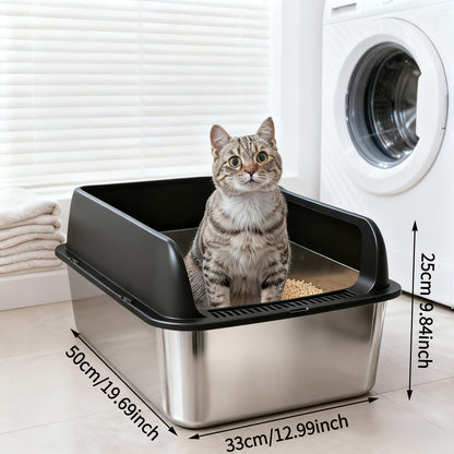 Stainless Steel Cat Litter Box Odor-Proof High-Sided Metal Litter Tray – Non-Stick Leak-Proof Easy Clean Indoor Cat Toilet for Large Medium Small Cats, Multiple Sizes & Colors