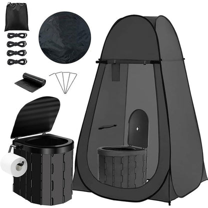 Portable Camping Toilet & Privacy Tent – Pop Up Potty Tent for Adults with 12 Toilet Bags, Ground Stakes, Windproof Ropes & Moisture Mat, Foldable Outdoor Toilet for Camping Travel Hiking