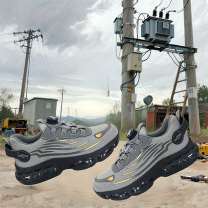 Steel Toe Work Shoes for Men & Women – Lightweight Breathable Safety Sneakers with Anti-Slip Sole, Low-Top Round Toe – Ideal for Construction, Warehouse, Outdoor & Camping (Black/Grey, US 5–12.5)