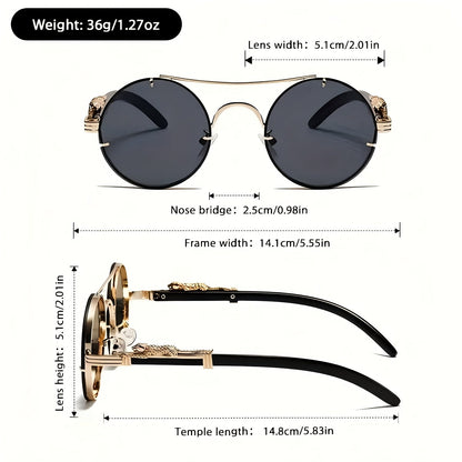 4PCS Punk Rock Round Glasses with Leopard Print Hinges & Tortoiseshell Accents – Retro Metal Frame PC Lenses, Unisex Fashion Eyewear for Parties, Photos & Casual Wear