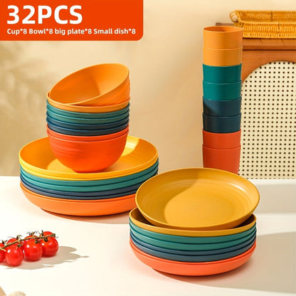 Black Wheat Straw Tableware Set – 16/32 Piece Unbreakable Eco-Friendly Plates Dessert Plates Bowls & Cups for 4-8 People, Outdoor Camping Party Wedding Halloween Kitchen Accessories