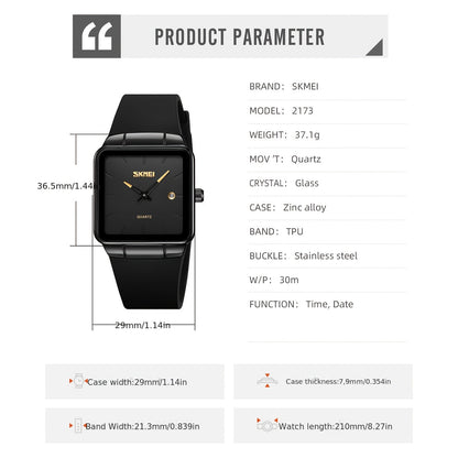 SKMEI Women's Square Quartz Watch Slim Minimalist Elegant Alloy Case Ladies Fashion Wristwatch Daily Wear Gift for Her Gold Black Rose Gold