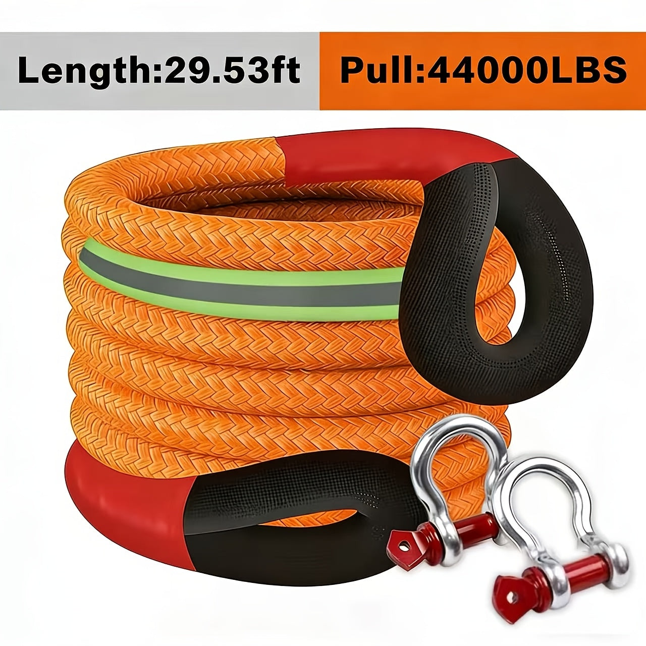 Heavy Duty Recovery Tow Rope Up to 44000 LBS Break Strength – Emergency Towing Strap with 2 D-Ring Shackles, Reflective Safety Flag & Storage Bag for Truck Jeep SUV ATV UTV Boat Off-Road Recovery