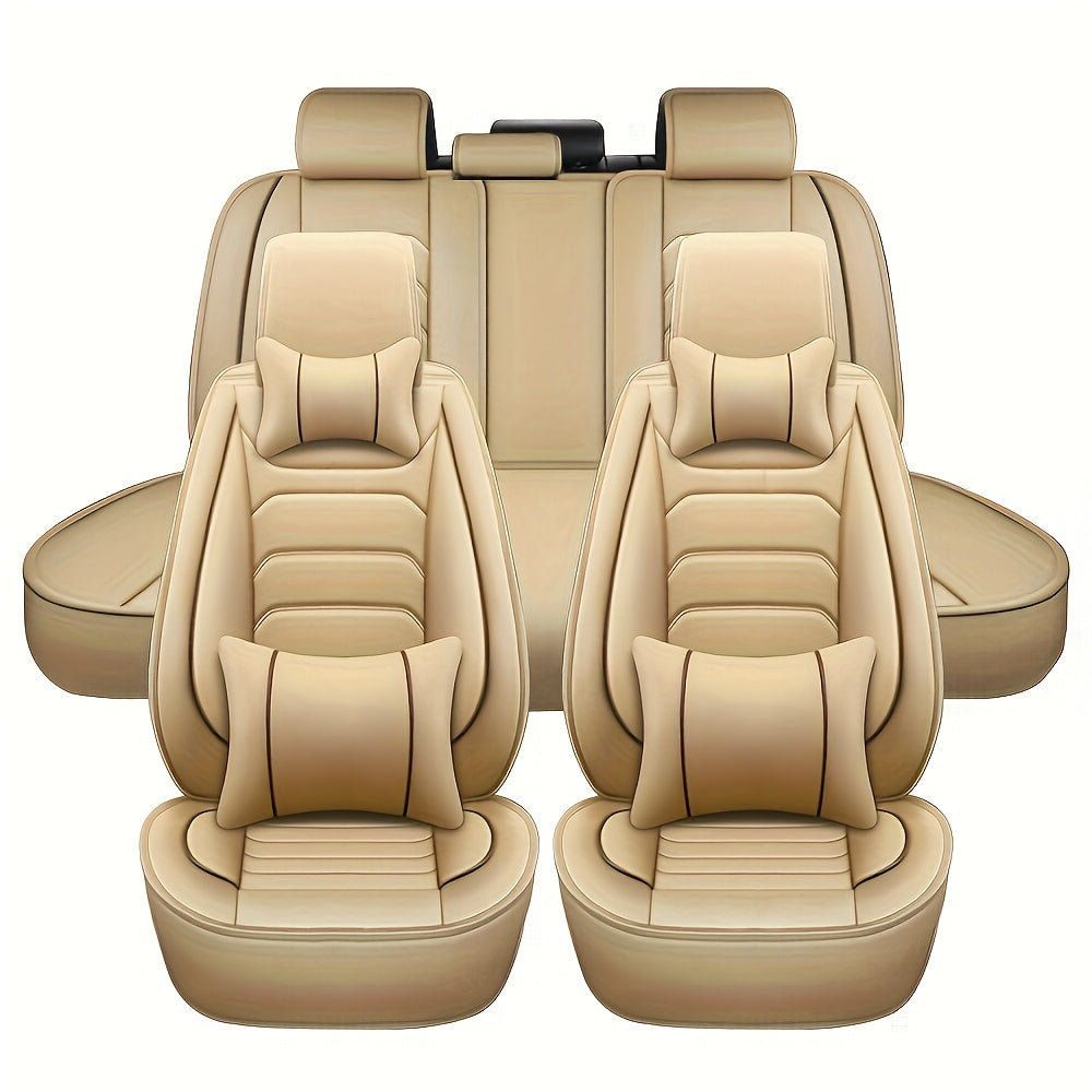 Faux Leather Car Seat Covers 5-Seat Full Set – Waterproof 360° All-Weather Protection, Soft Foam Padding, Non-Slip Grip, Universal Fit for Cars Trucks Sedans SUVs, 6 Colors Available