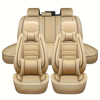Faux Leather Car Seat Covers 5-Seat Full Set – Waterproof 360° All-Weather Protection, Soft Foam Padding, Non-Slip Grip, Universal Fit for Cars Trucks Sedans SUVs, 6 Colors Available