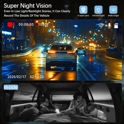 Dash Cam Front and Rear 1080P HD Dual Camera with Night Vision, 170° Wide Angle, ADAS, G-Sensor, Loop Recording, 24Hr Parking Mode, 2" IPS Screen
