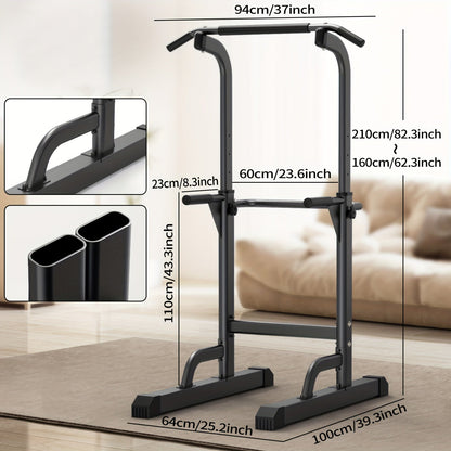 Adjustable Height Power Tower Dip Station – Multi-Function Pull Up Bar, Strength Training Workout Station for Home Gym – Black T055KX, No Backrest & Red T055CDU Models