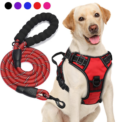 No Pull Dog Harness and Leash Set – Adjustable Reflective Oxford Vest Harness with 5-Foot Padded Handle Rope for Medium to Large Dogs, Quick-Release Buckles, Sizes S-XL, 5 Colors