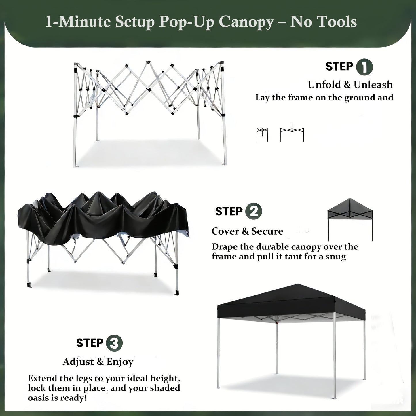 10x10 Pop Up Canopy Tent UPF 50+ Heavy Duty Steel Frame 3 Height Settings Waterproof Instant Canopy with Carry Bag for Backyard Patio Beach Camping Party Market Space Gray Black Blue Red Dark Gray Forest Green