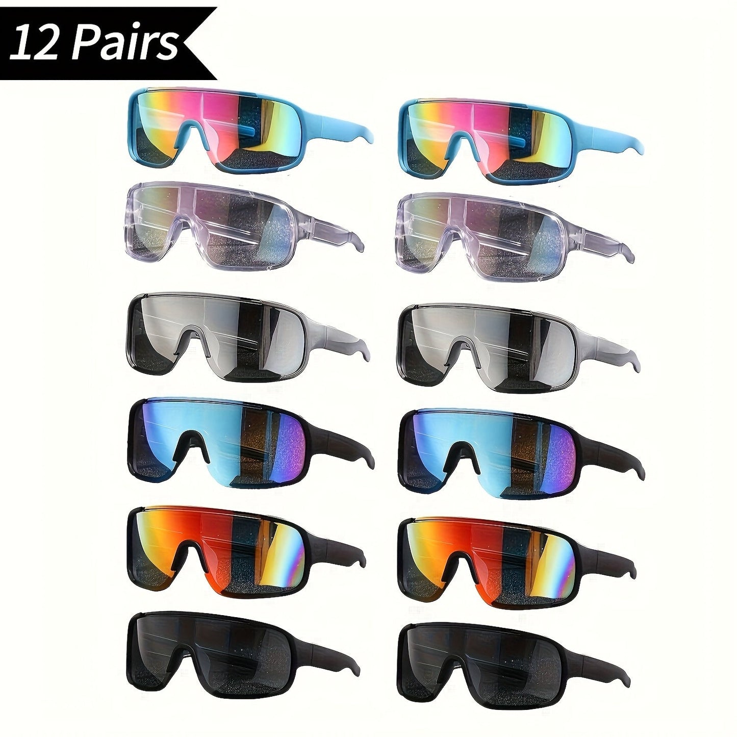 Sports Sunglasses Bulk Set – 6 or 12 Pairs, Lightweight PC Frame, UV Protection, Anti-Glare High-Definition Lenses, Unisex Driving & Outdoor Eyewear, Futuristic Style