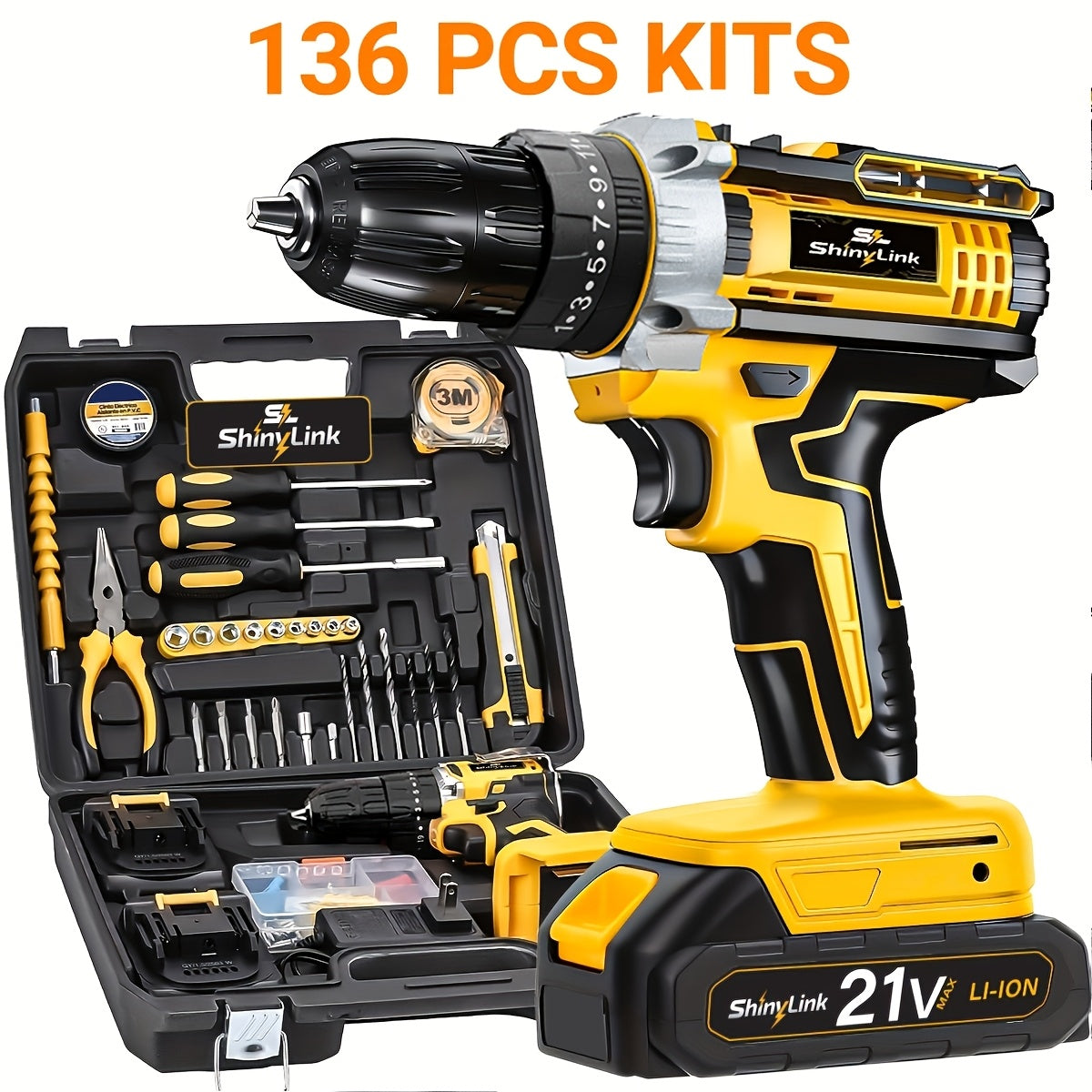21V Cordless Drill Set 18-148 Piece | Rechargeable Electric Drill Driver with 2 Batteries, Screwdriver Bits, Hand Tools & Toolbox – Complete DIY Home Repair Kit, Gift for Men
