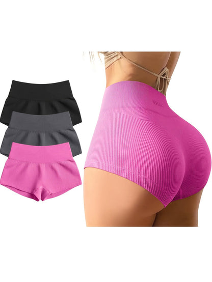 Women's 3-Pack High Waist Seamless Yoga Shorts Nylon Stretch Workout Shorts for Gym Running Cycling Sports Activewear S-XL